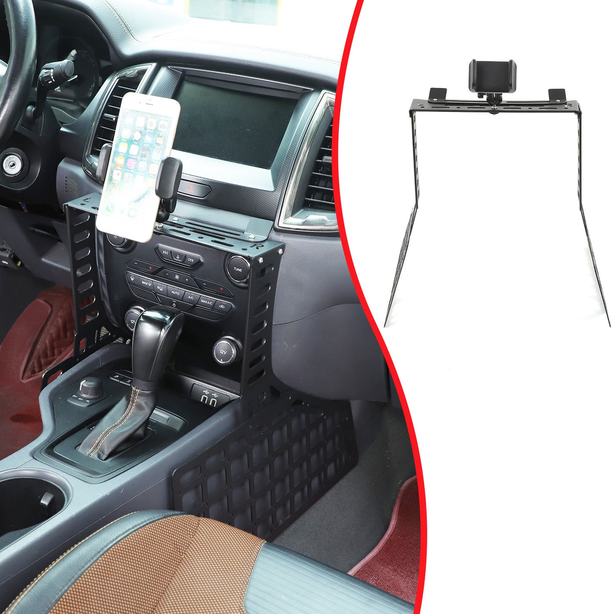 Gear Shift Extension Platform Phone Holder Bracket Clip For Ford Ranger 2015-22 3