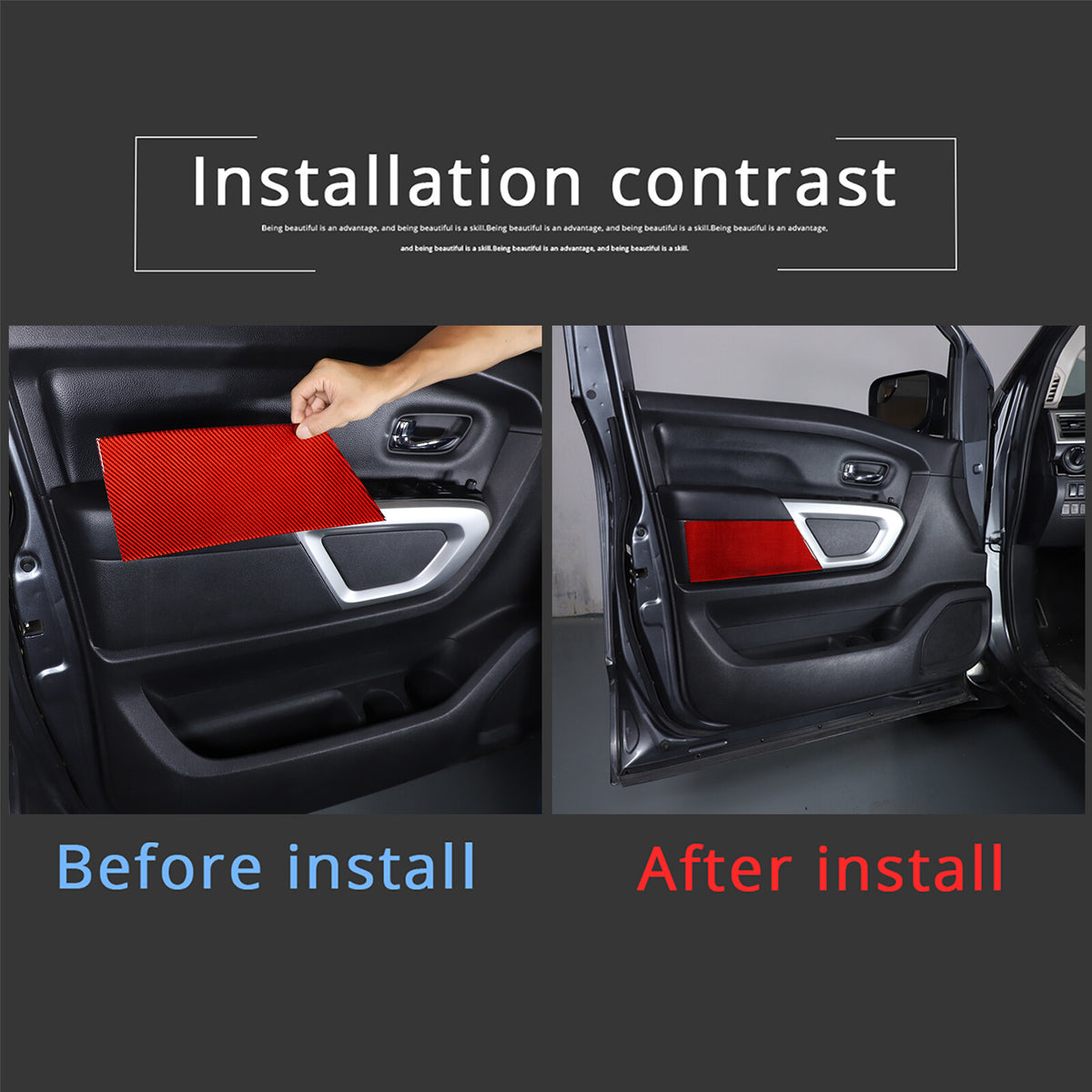 Red Carbon Fiber Inner Door Trim Panel Sticker For Nissan Titan 2016-23 8