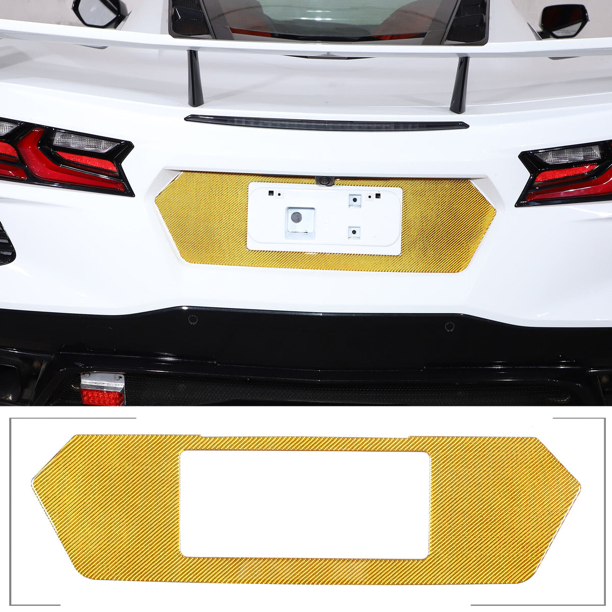 Yellow Carbon Fiber Rear License Plate Frame Panel Sticker For Corvette C8 20-26 6