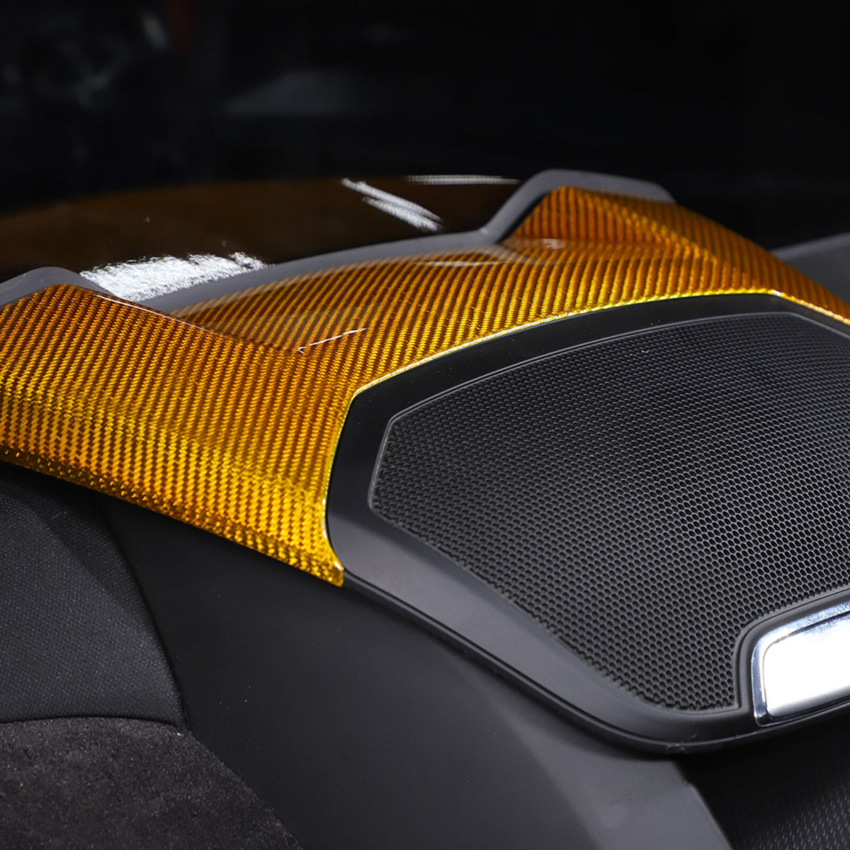 Yellow Carbon Fiber Rear Speaker Top Upper Cover Trim For Corvette C8 Coupe 2026 15