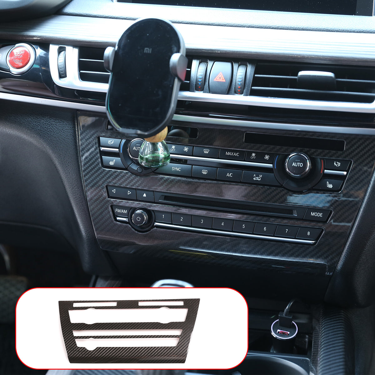 Real Dry Carbon Fiber Center Volume CD Switch Panel Trim For BMW X5 X6 F15 14-18 3
