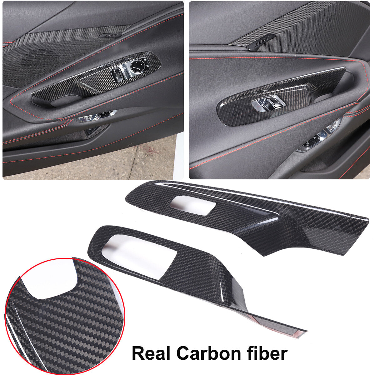 Real Carbon Fiber Window Lift Switch Panel Cover Trim For Corvette C8 Coupe 20+ 1