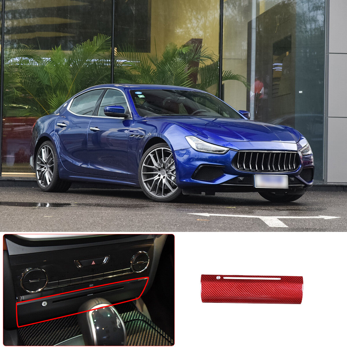 Red Carbon Interior CD Panel Decor Cover Trim Fit for Maserati Glibli 2014-15 8