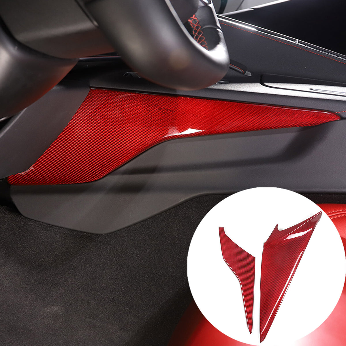 Red Real Carbon Fiber Center Console Side Knee Pad Trim For Corvette C8 2020-25 4