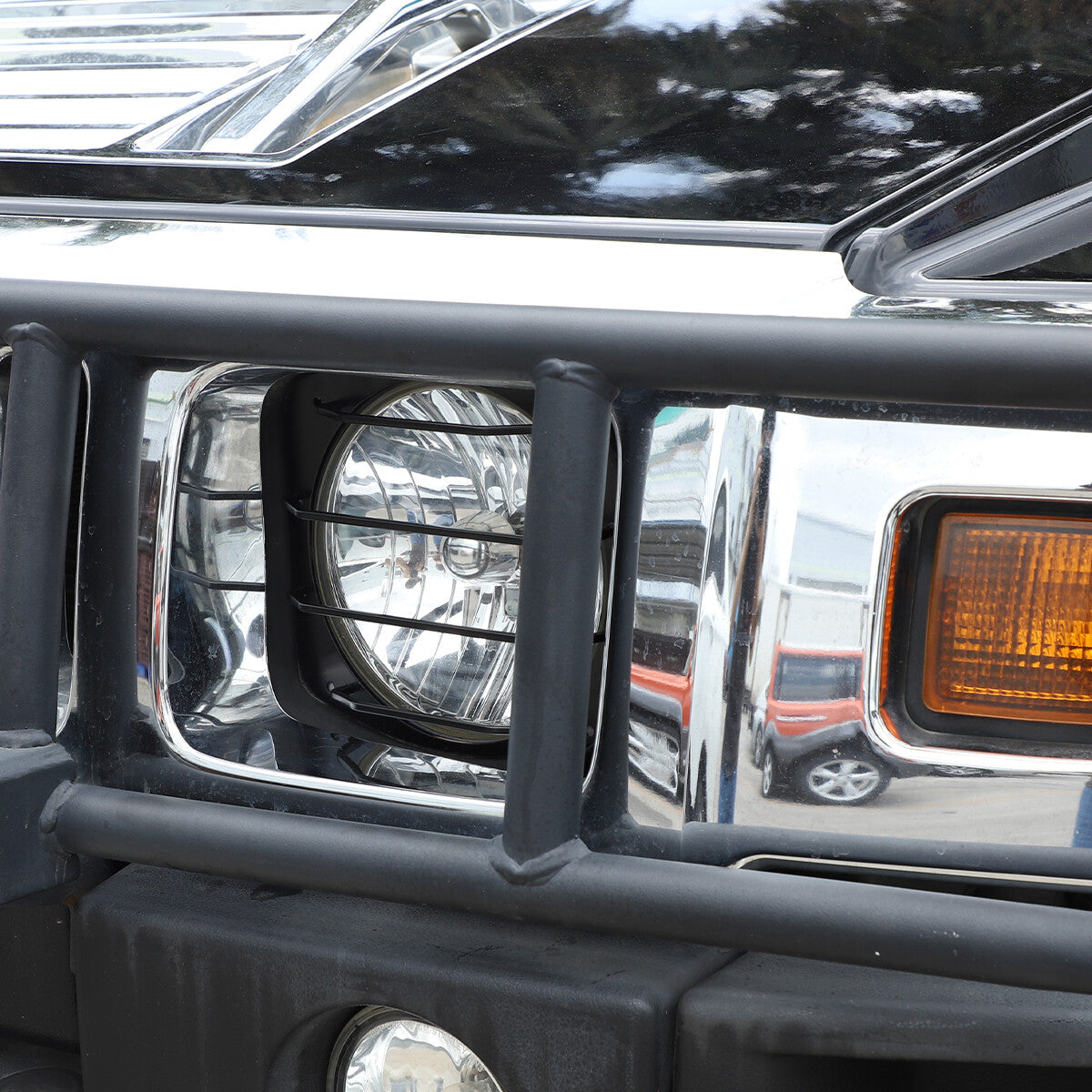 Black Steel Front Bumper Headlight Fog Light Trim For Hummer H2 2003-2009 9