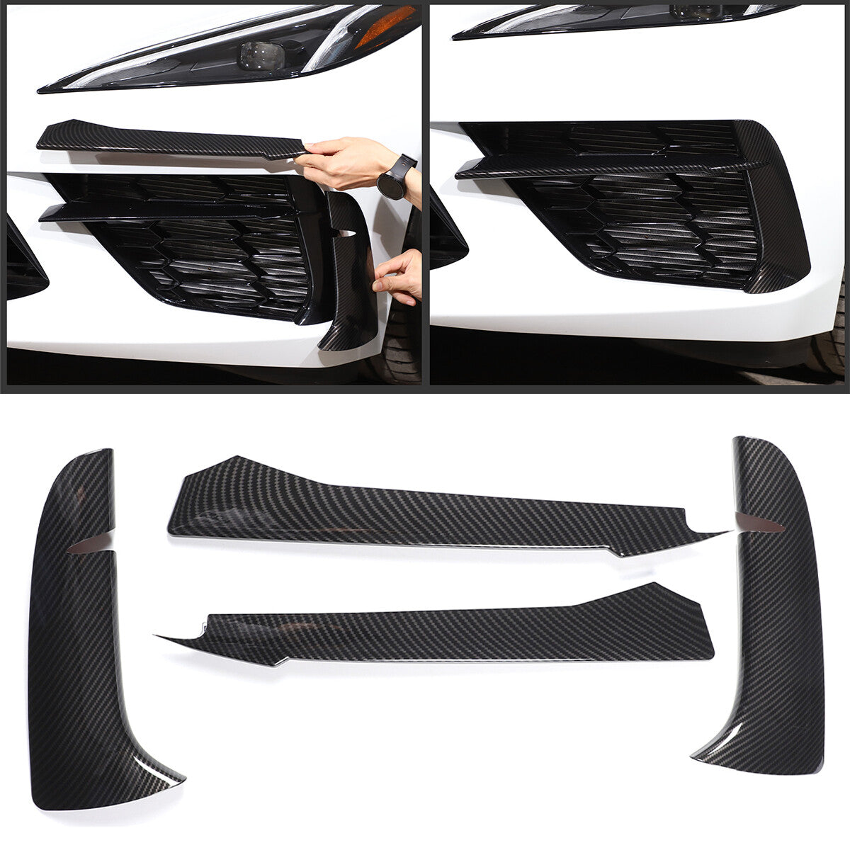 Carbon fiber Style Front Bumper Fog Light Lamp Trims for Corvette C8 2020-25 US 1