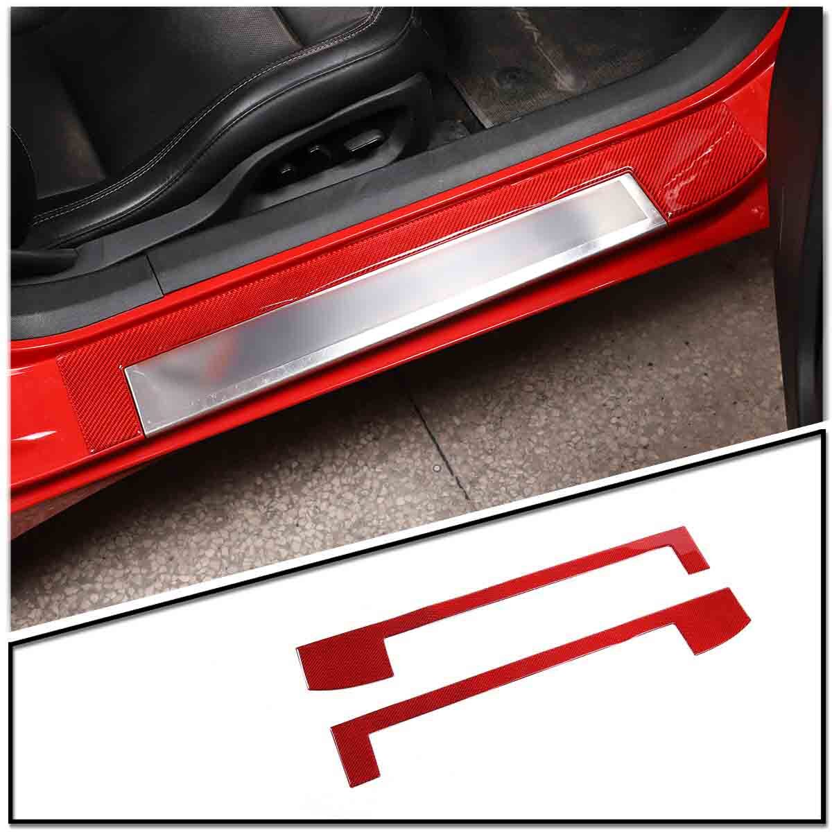 Red Carbon Fiber Door Sill Scratch Resistant Trim Sticker For Corvette C7 14-19 16