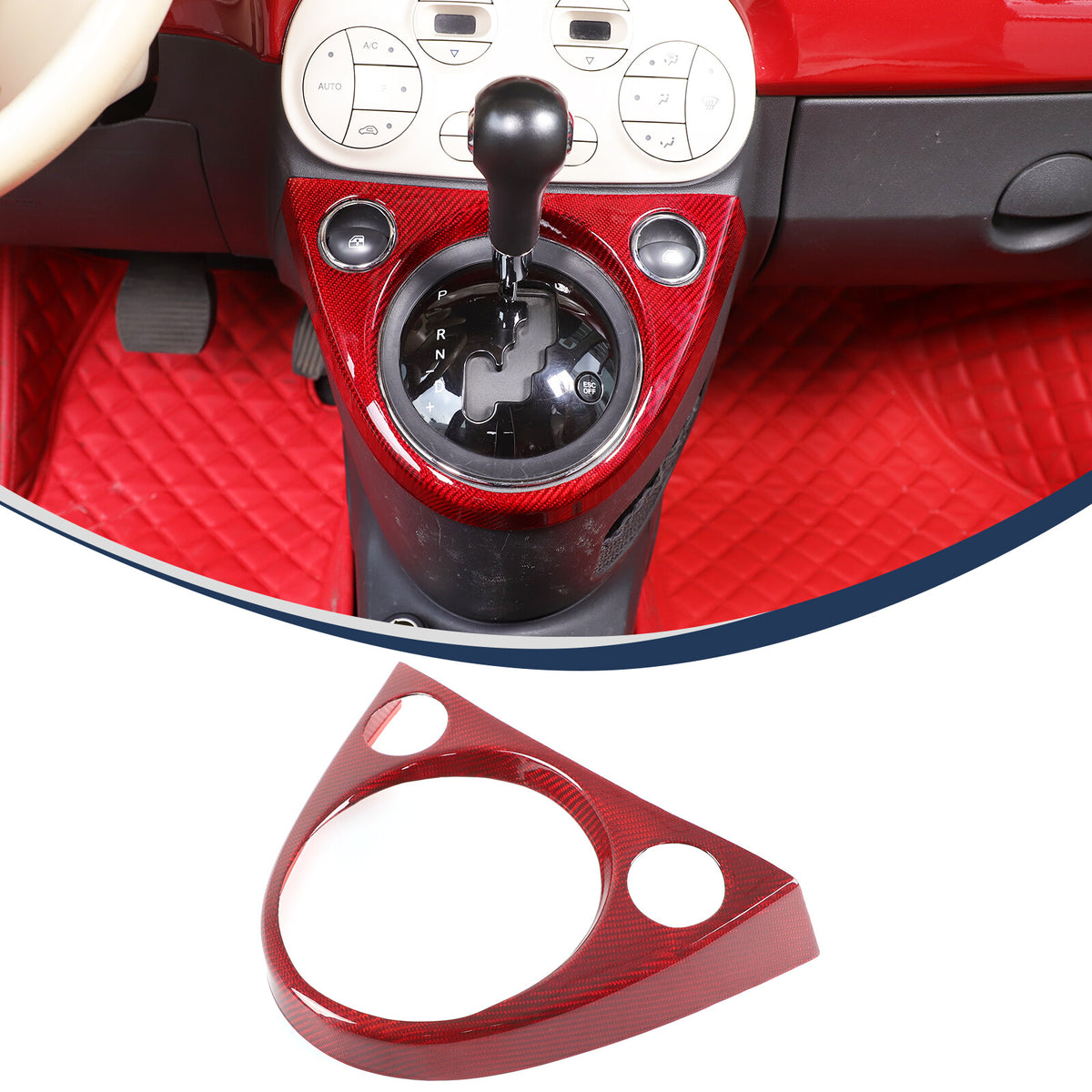 Red Real Carbon Fiber Center Gear Shift Panel Trim For Fiat 500 Abarth 595 10-22 9