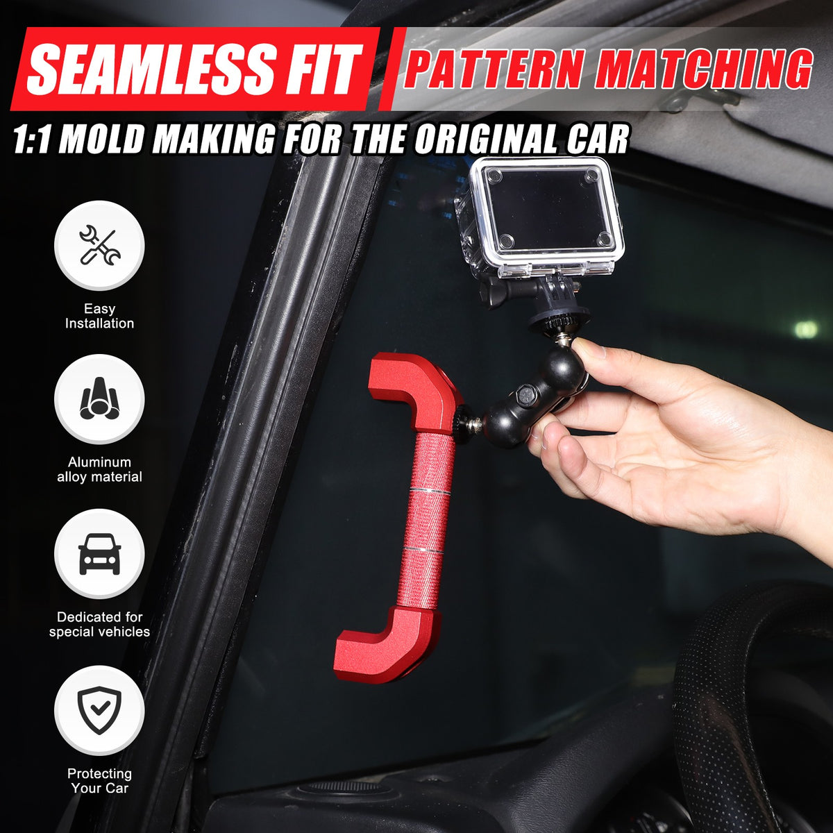 Red Aluminum A-Pillar Handle Cam Mount For Land Rover Defender L316 2004-2018 5