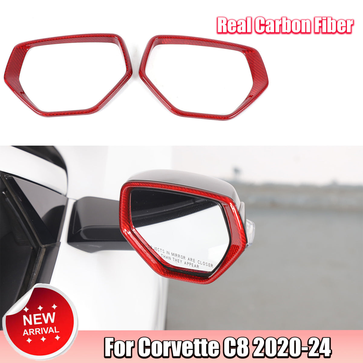 Red Real Carbon Fiber Side View Mirror Frame Cover Trim For Corvette C8 20-26 1