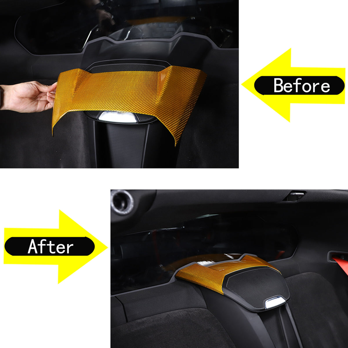 Yellow Carbon Fiber Rear Speaker Top Upper Cover Trim For Corvette C8 Coupe 2026 21