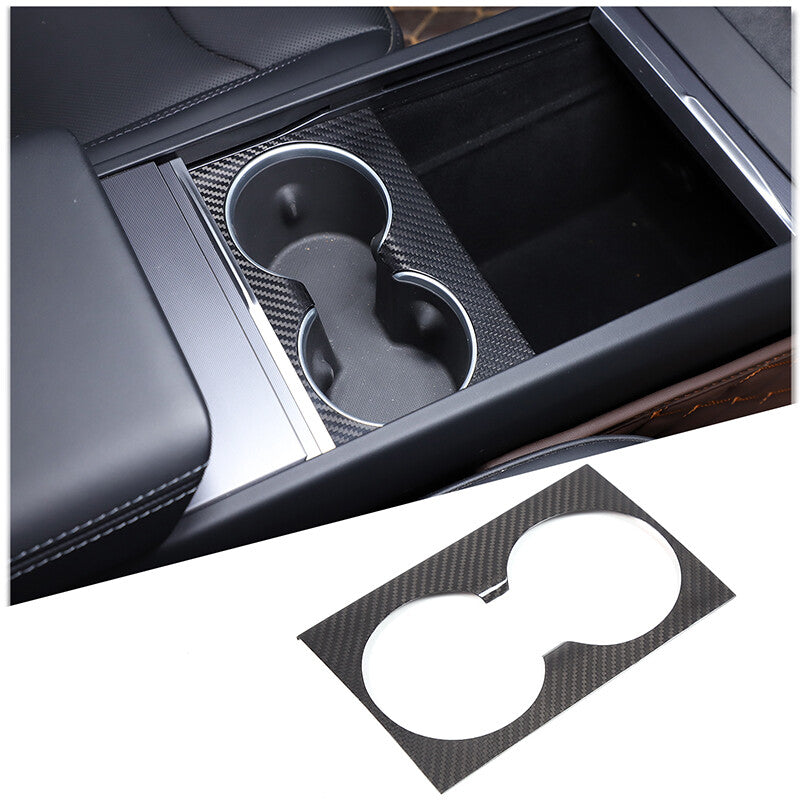 Real Carbon Fiber Center Water Cup Holder Panel Trim Cover For Tesla Model 3 23+ 2