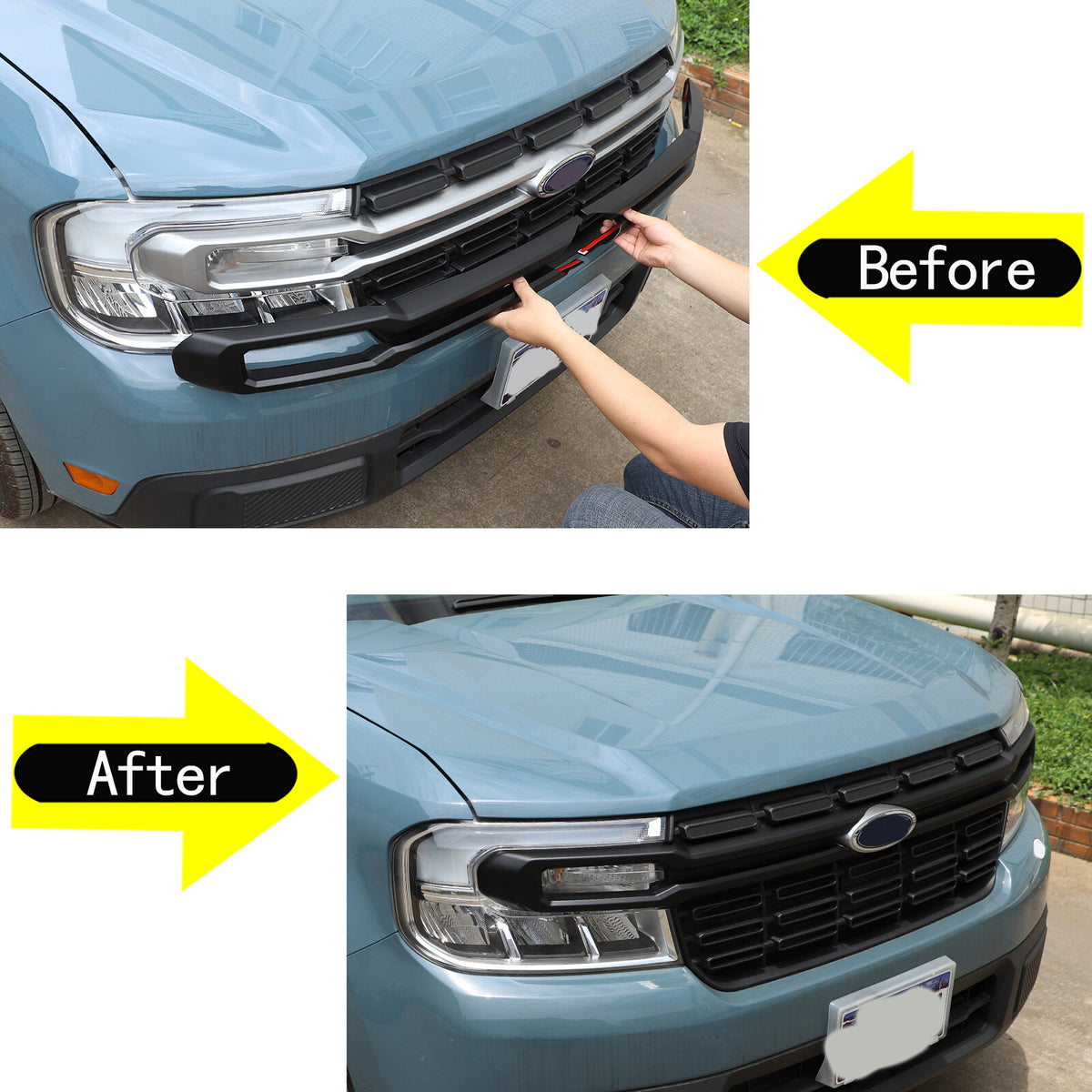 Matte Black Front Bumper Grille Cover +Logo Ring For For Ford Maverick 2022 US 12