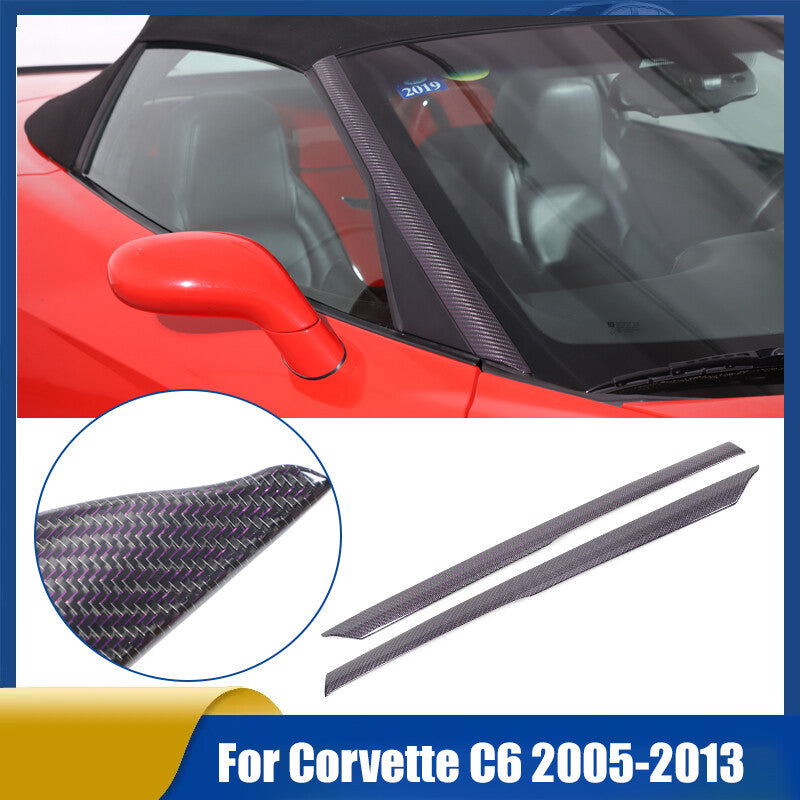 Purple Real Carbon Fiber Window Triangle A-Pillar Cover For Corvette C6 2005-13 1