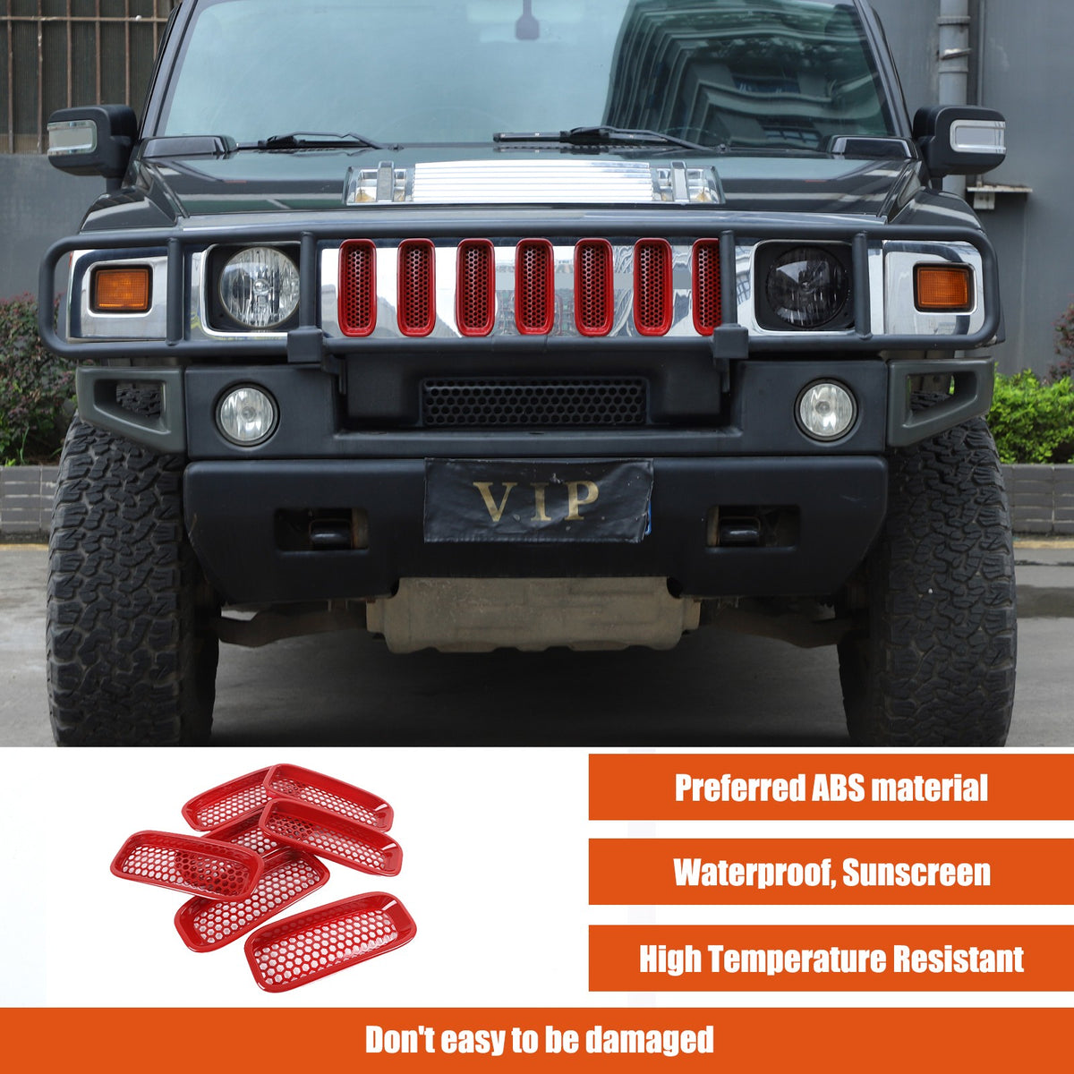 Sport Red ABS Front Grille Anti-Insect Bug Screen Trim For Hummer H2 2003-2009 18