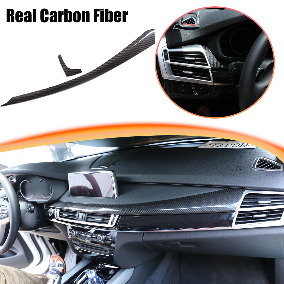 Real Carbon Fiber Interior Center Dashboard Trim Kit For BMW X5 F15 2014-18 13