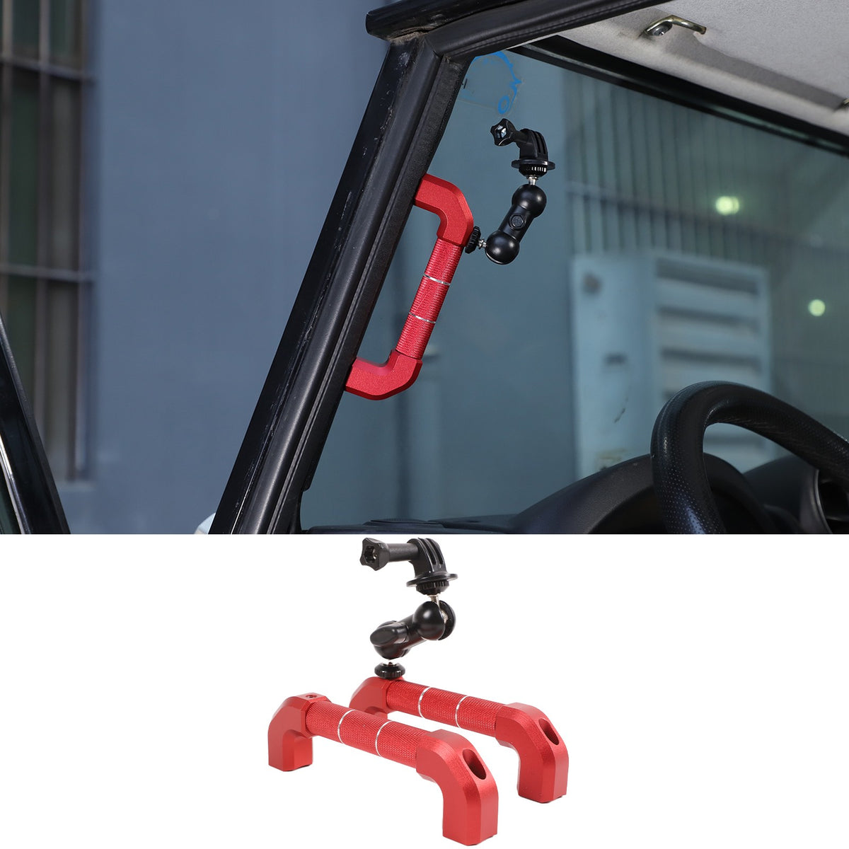 Red Aluminum A-Pillar Handle Cam Mount For Land Rover Defender L316 2004-2018 10