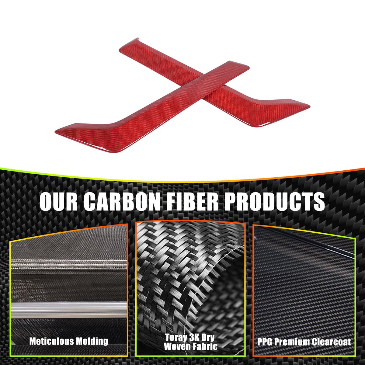 Red Real Dry Carbon Fiber Side Air Fender Vent Trim For Infiniti Q60 2016+ 14