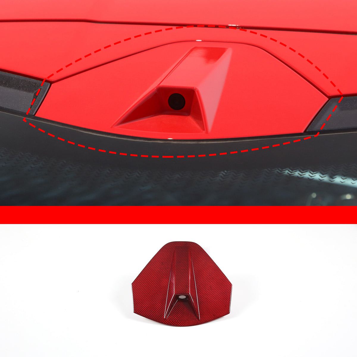 Red Real CARBON FIBER Rear Decklid Camera Cover For 20-Up Corvette C8 Coupe 3