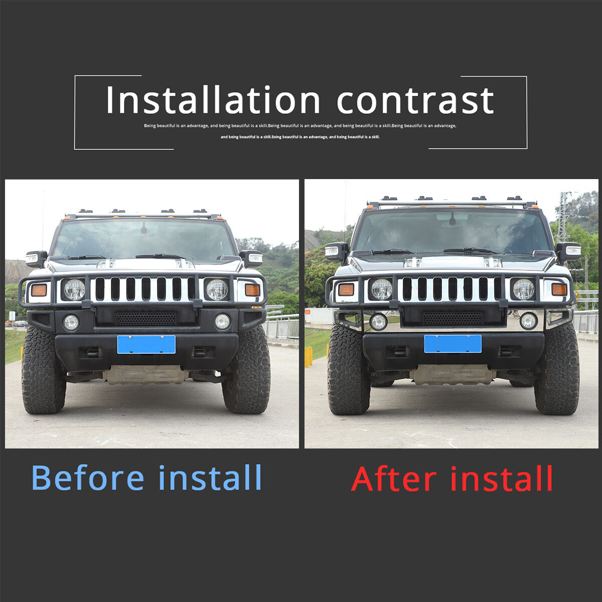 Steel Front Fog Light Decorative Cover Trim For Hummer H2 2003-09 2