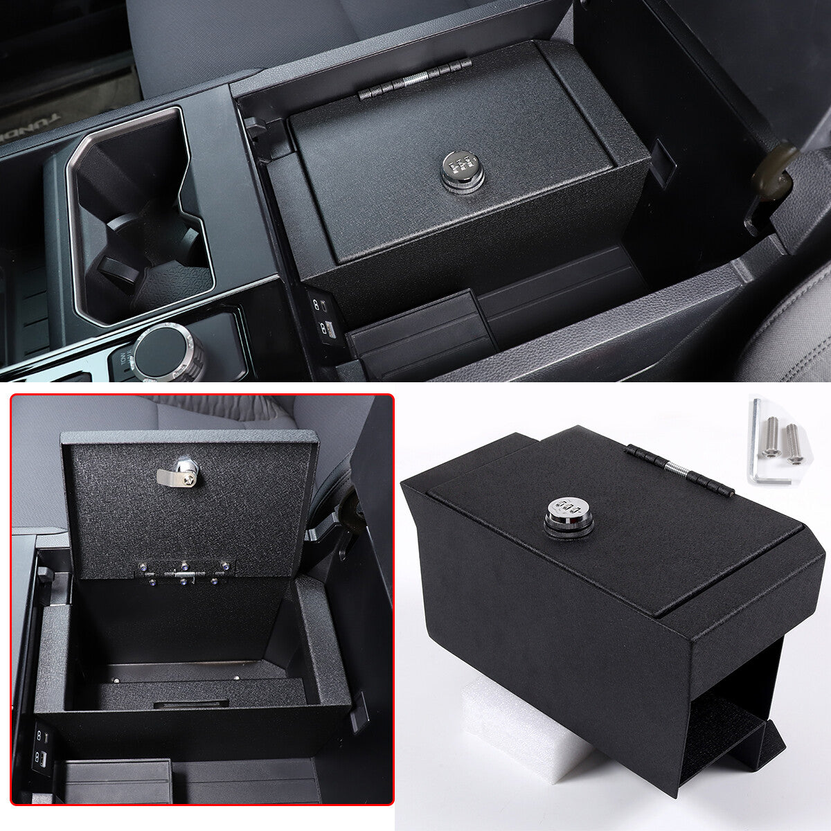 Center Console Safe Storage Box with Keys & Tray for Toyota Tundra 2022+ US 2