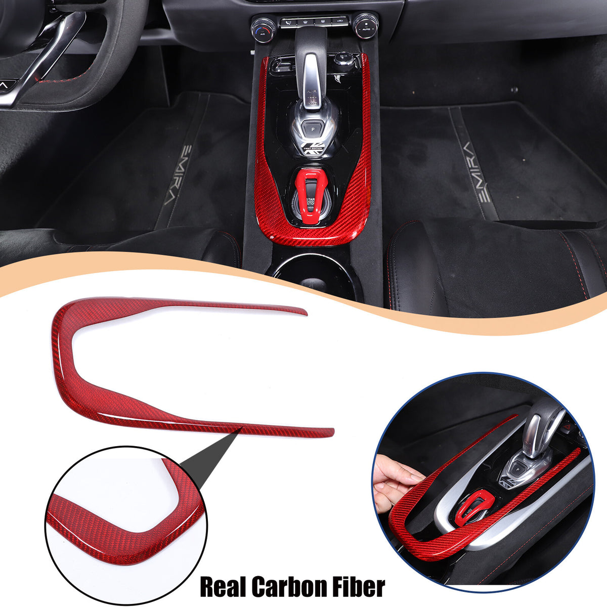 Red Real Carbon Fiber Interior Exterior Conosle Trim Cover For Lotus EMIRA 21-25 134