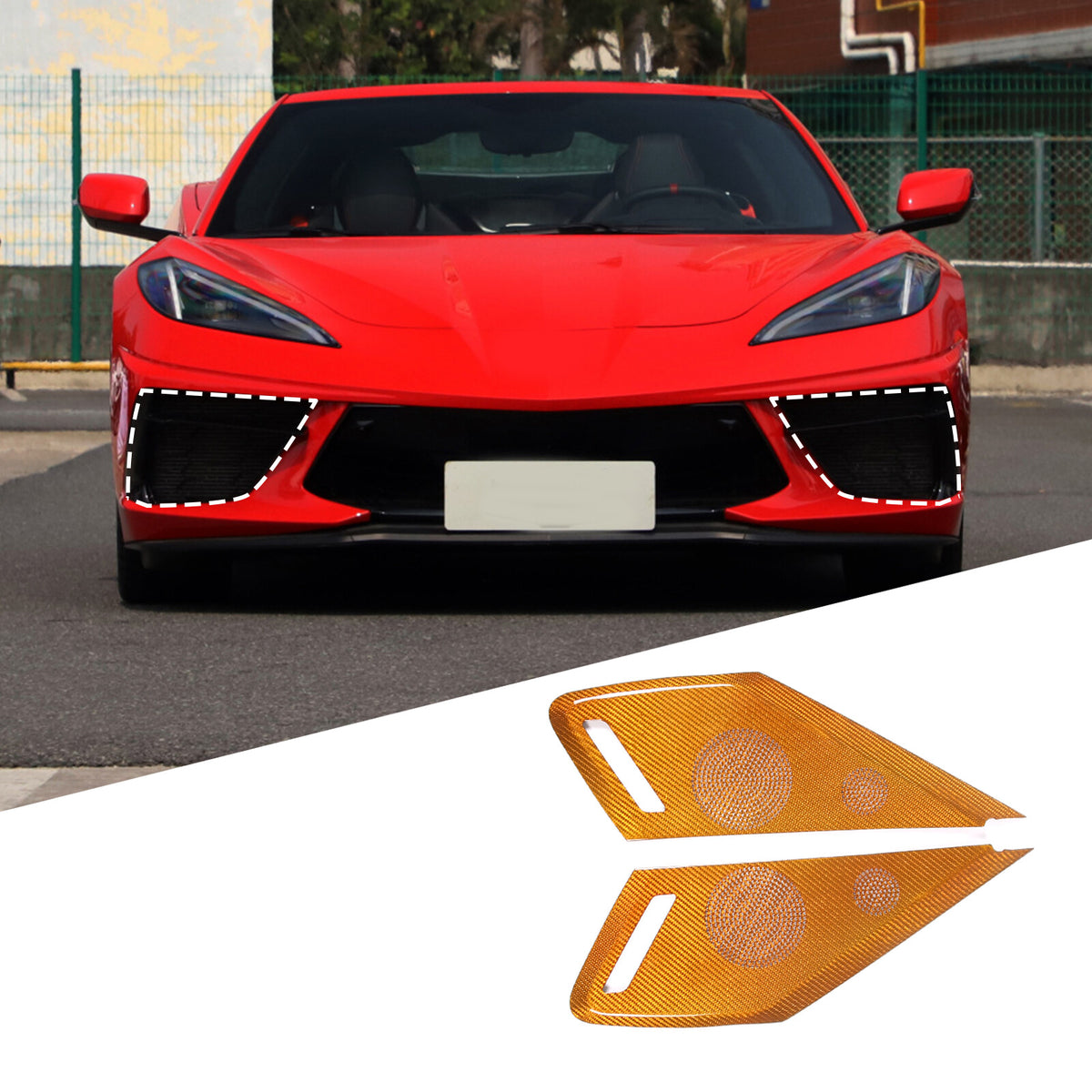 Yellow Real Carbon Fiber Inner Door Speaker Panel Cover For Corvette C8 2020-26 13
