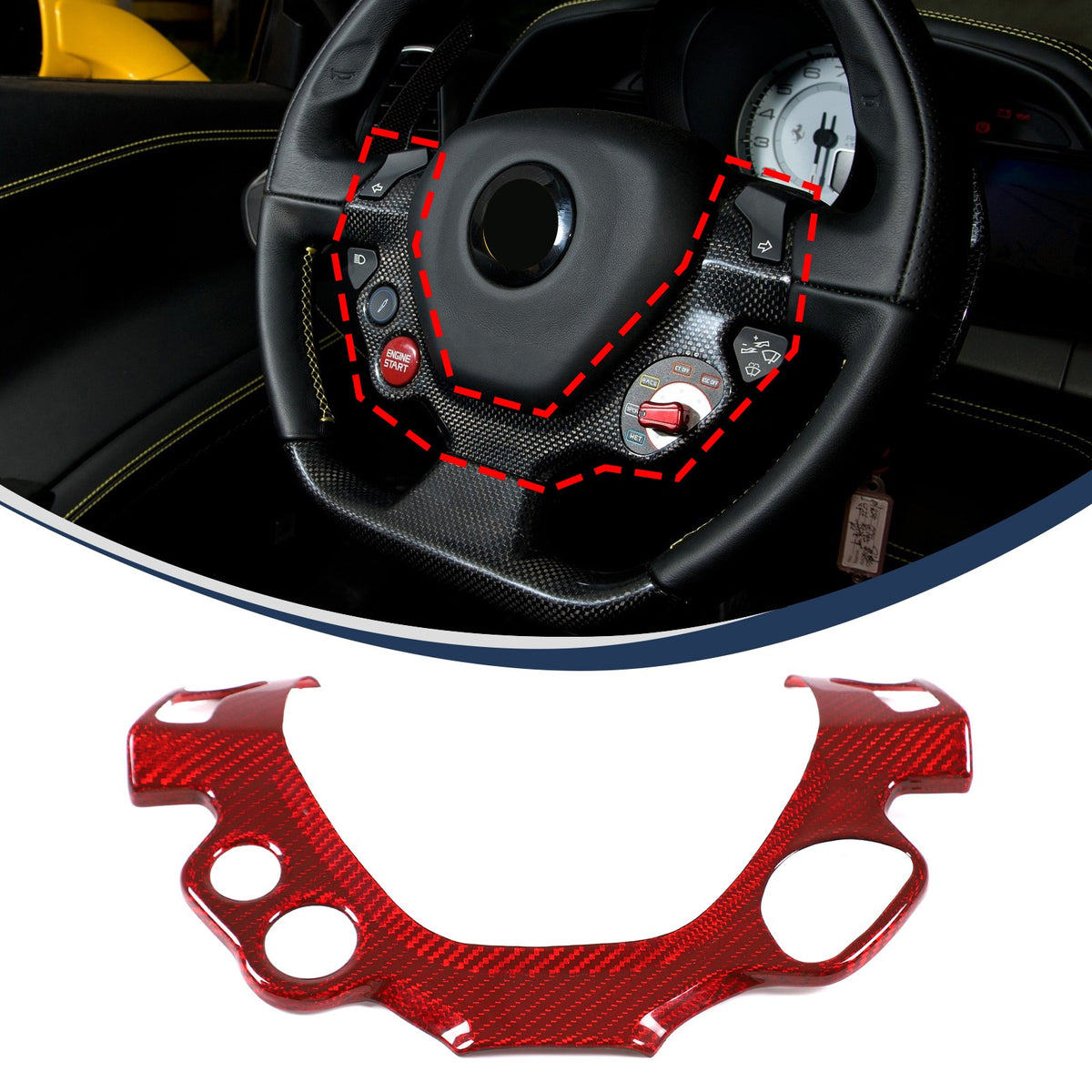 Red Real Dry Carbon Fiber Steering Wheel Button Trim For Ferrari 458 2011-2016 3