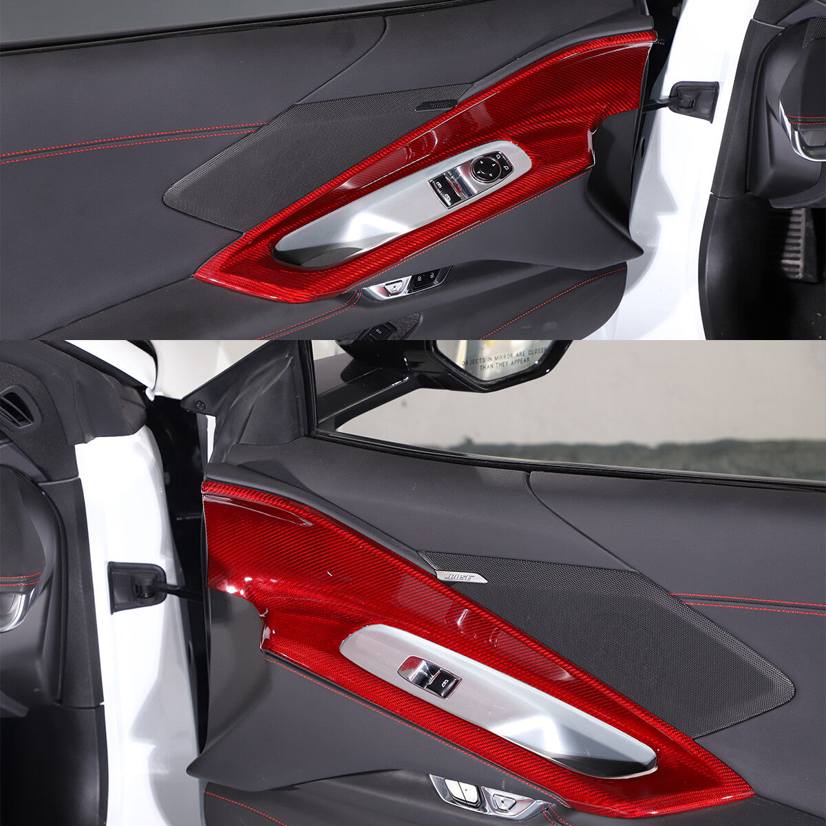 Red Interior Carbon Fiber Trim For C8 CORVETTE Stingray Door Panel Button Frame 2