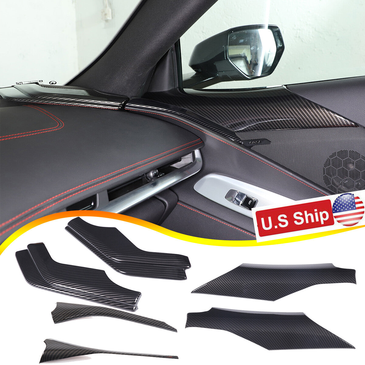 6PCS Carbon Fiber Pattern Interior Door Panel Cover Set For Corvette C8 2020-26 1