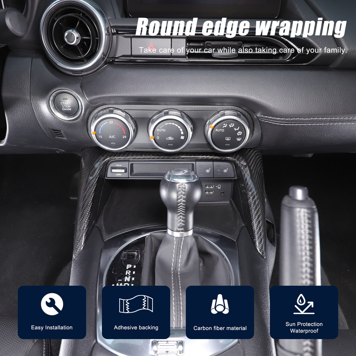 Real Carbon Fiber Front Center Console Trim Cover For Mazda MX-5 Miata 2016-2025 11