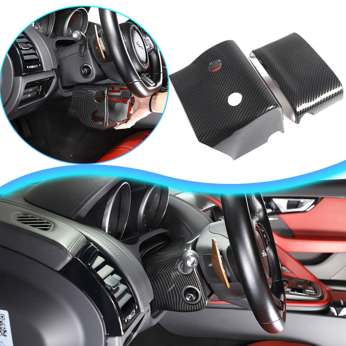ABS Carbon fiber Steering Wheel Base Trim Cover For Jaguar F-TYPE 2013-2024 1