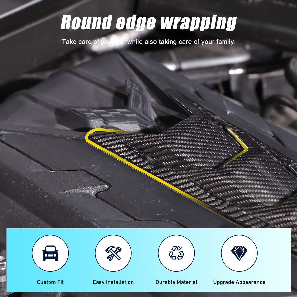 Real Carbon Fiber Engine Hood Center U-Shaped Cover Trim For Corvette C8 2020+ 14
