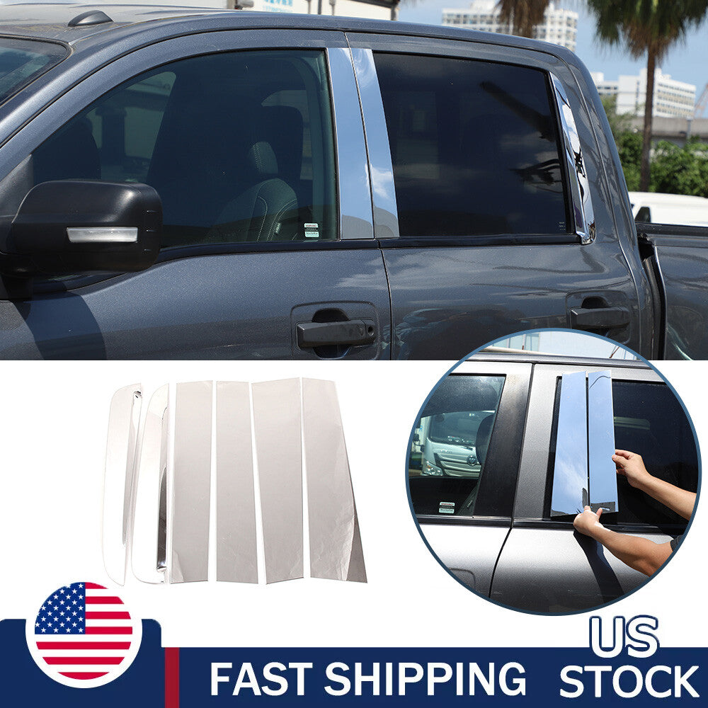Silver Steel Center Door Chrome Pillar Post Trim Cover For Nissan Titan 2016-23 1