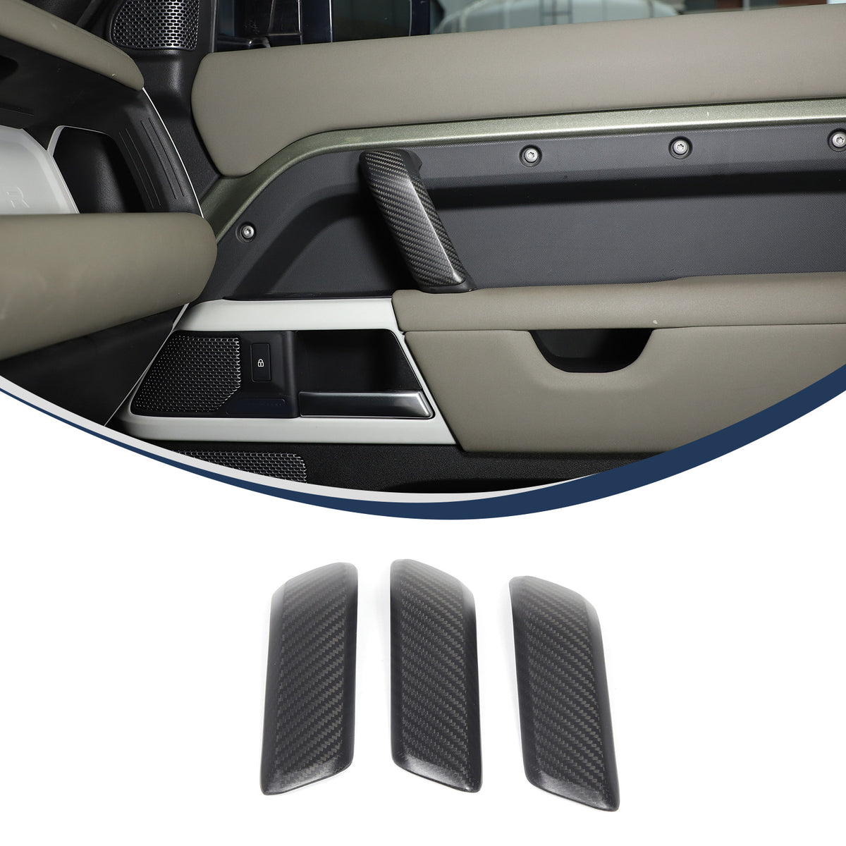 Matte Real Carbon Interior Door Handle Cover Trim For LR Defender 110 2020-23 2