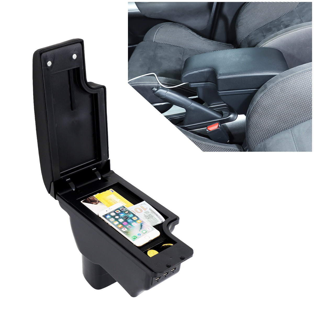 Center Console Armrest Storage Box Black Central Container For Nissan Juke 10-19 17