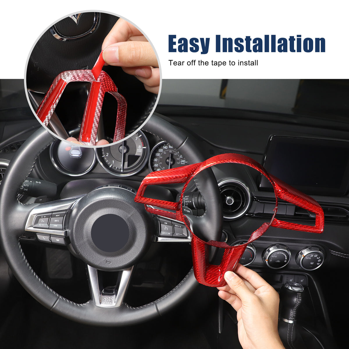Red Real Carbon Fiber Steering Wheel Button Trim For Mazda MX-5 Miata 2016-2025 19