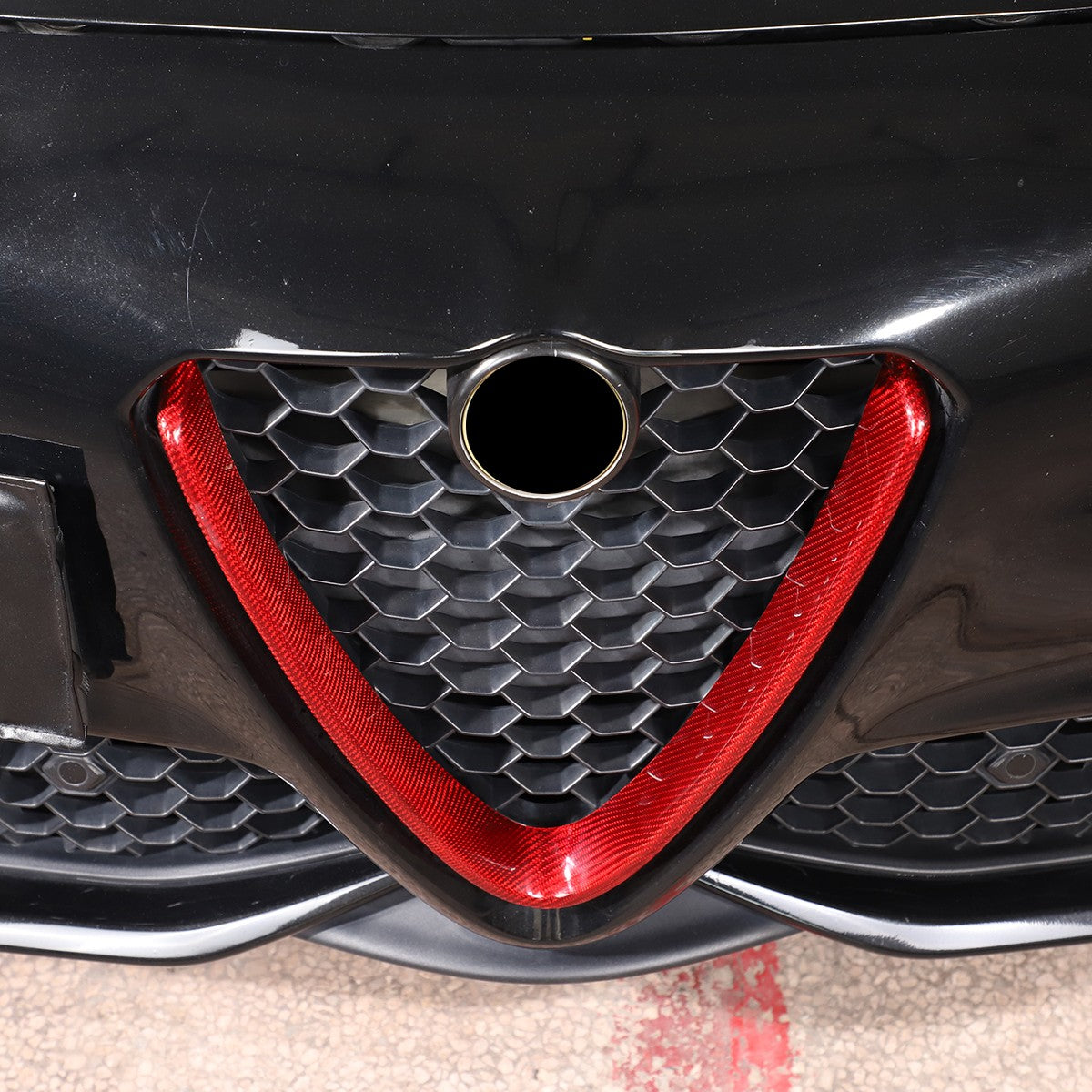 Red Real Carbon Fiber Grille V-Shape Trim Frame For Alfa Romeo Giulia 2017+ US 3