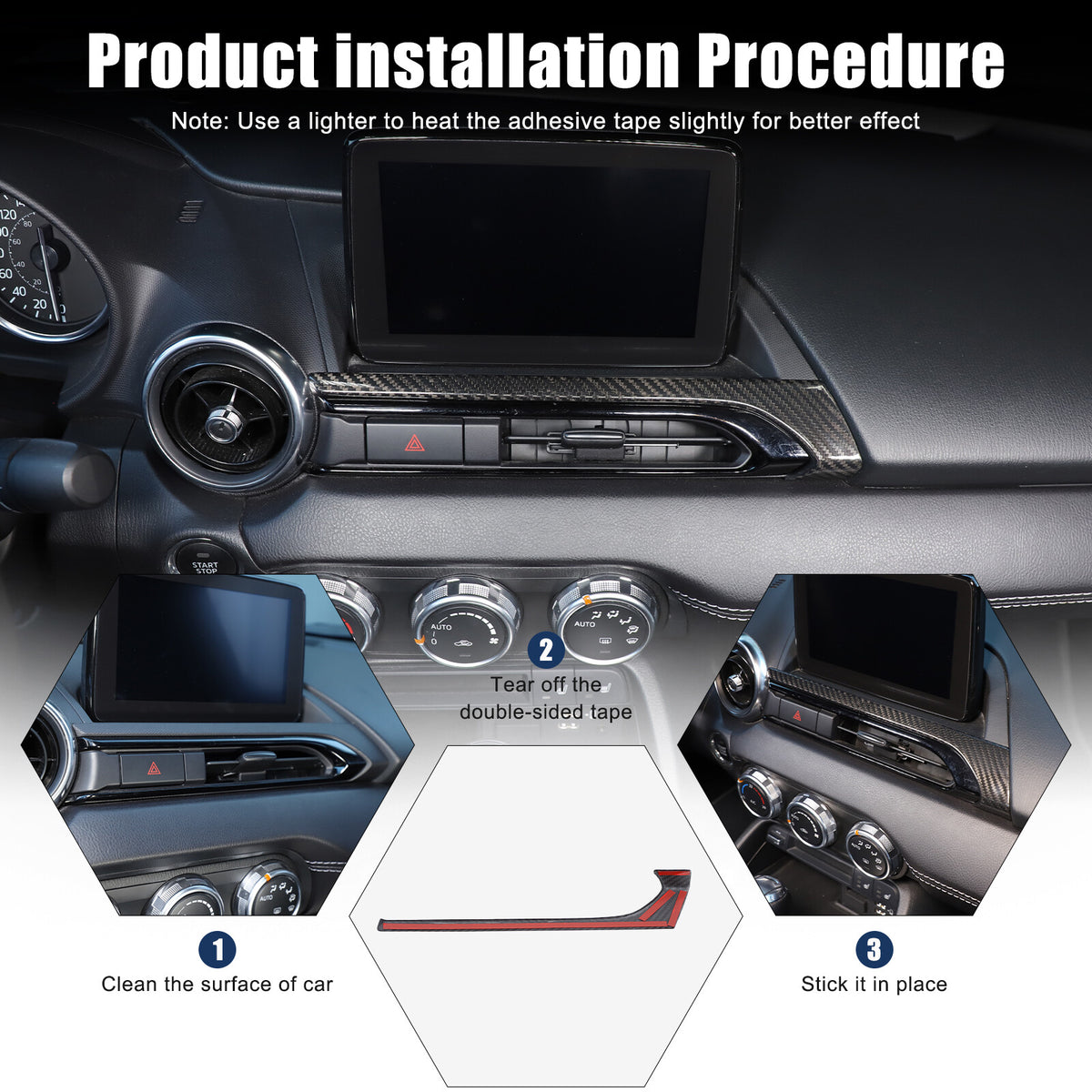 Real Carbon Fiber Center Console air outlet Trim Cover For Mazda MX-5 Miata 16+ 13