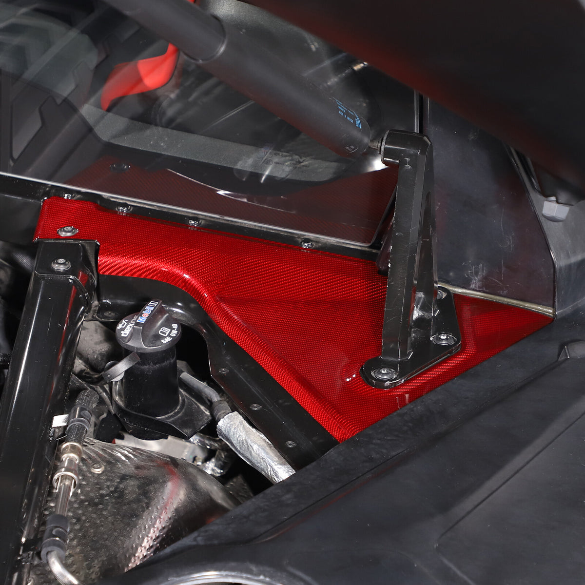 Red Real Carbon fiber Front Hood Lift Support Corner Cover For Corvette C8 20-26 6