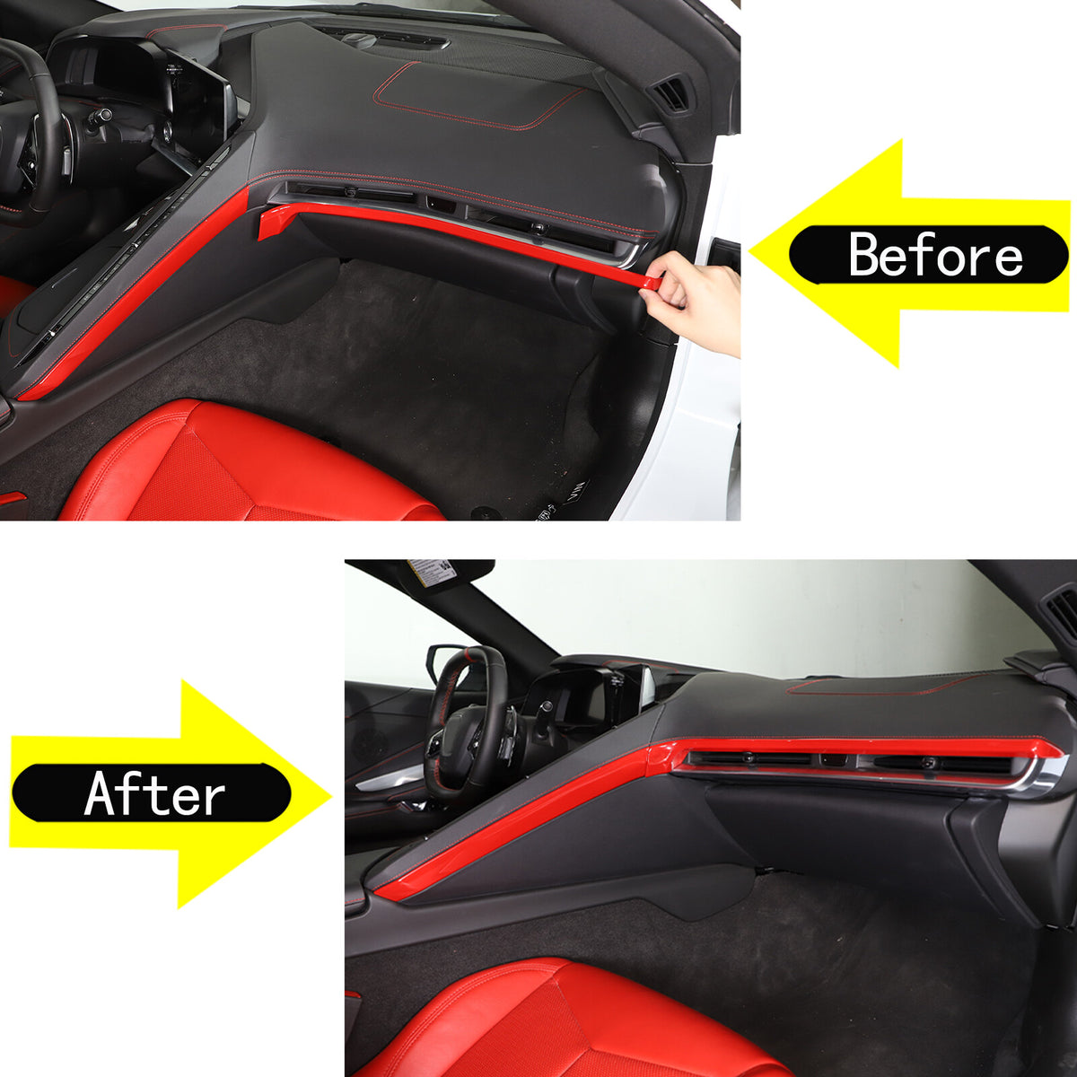Red Full Interior Set Dash Panel Decor Cover Trim Kit For Corvette C8 2020-25 - Variants 11-15 24