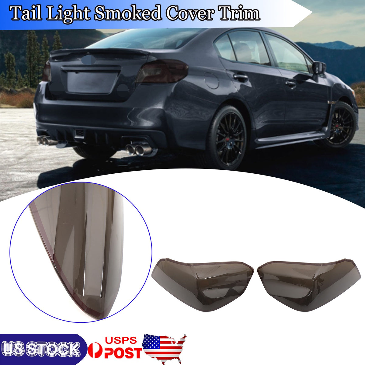 Black Smoked Taillight Lens Trim For Subaru WRX STI 2015-2021 2
