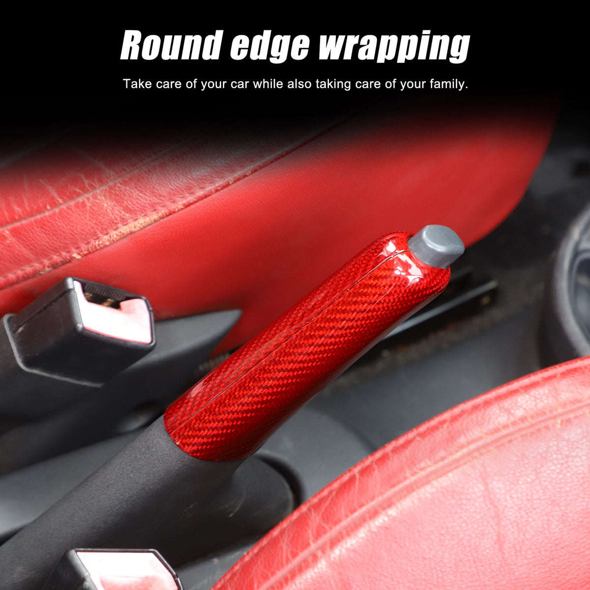 Red Real Carbon Fiber Handbrake Trim Cover For Fiat 500 2007+ 6