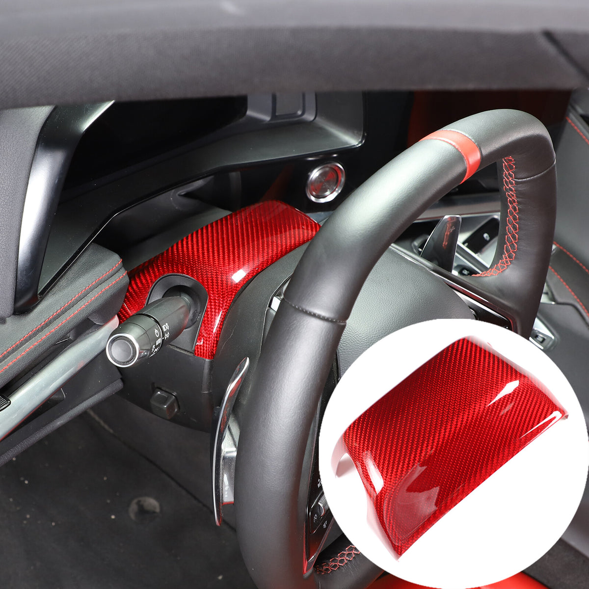 Red Real Carbon Fiber Full Interior Set Decor Trim Kit for Corvette C8 20-25 140