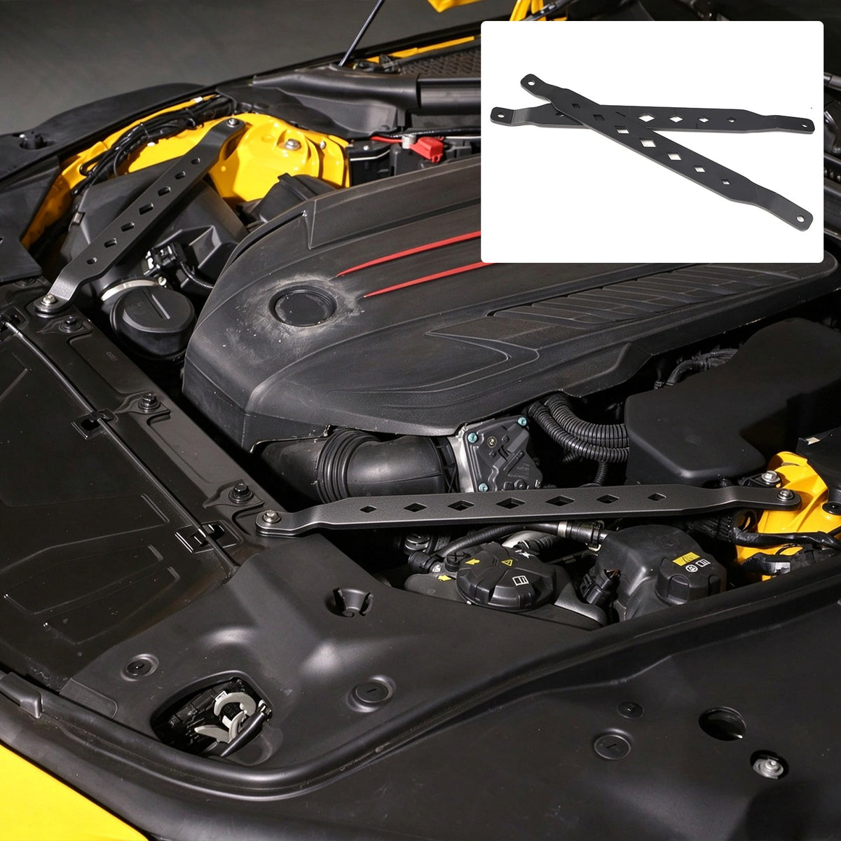Black Aluminum Engine Bay Strut Tower Brace Trim For Toyota Supra A90 2019+ 14