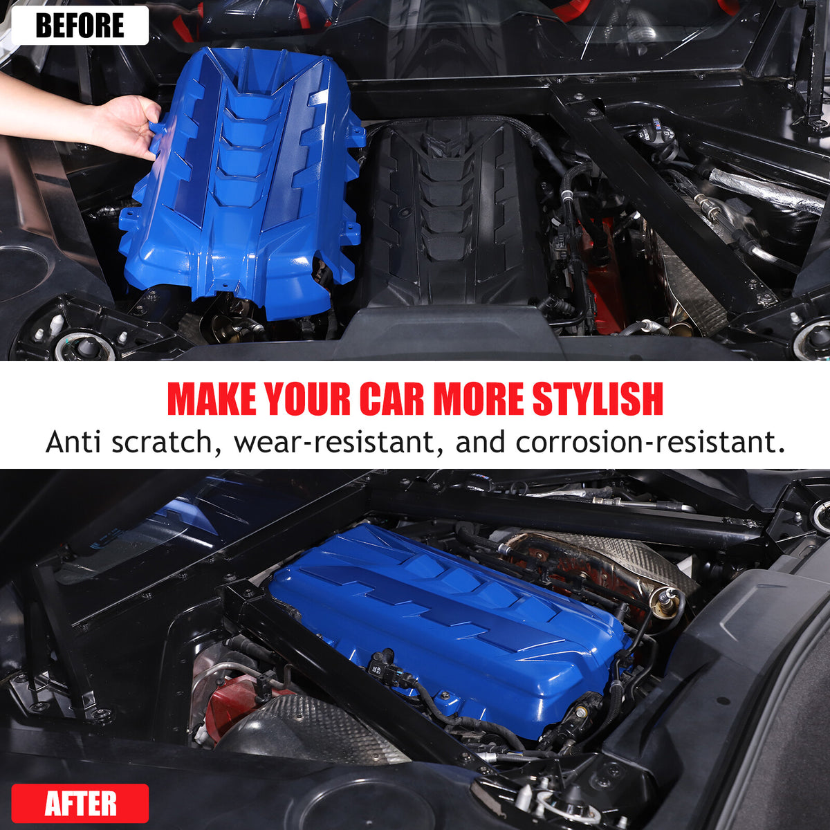 Blue Engine Bay Panel Cover Trim in Edge Blue For Corvette Coupe C8 2020-2026 14