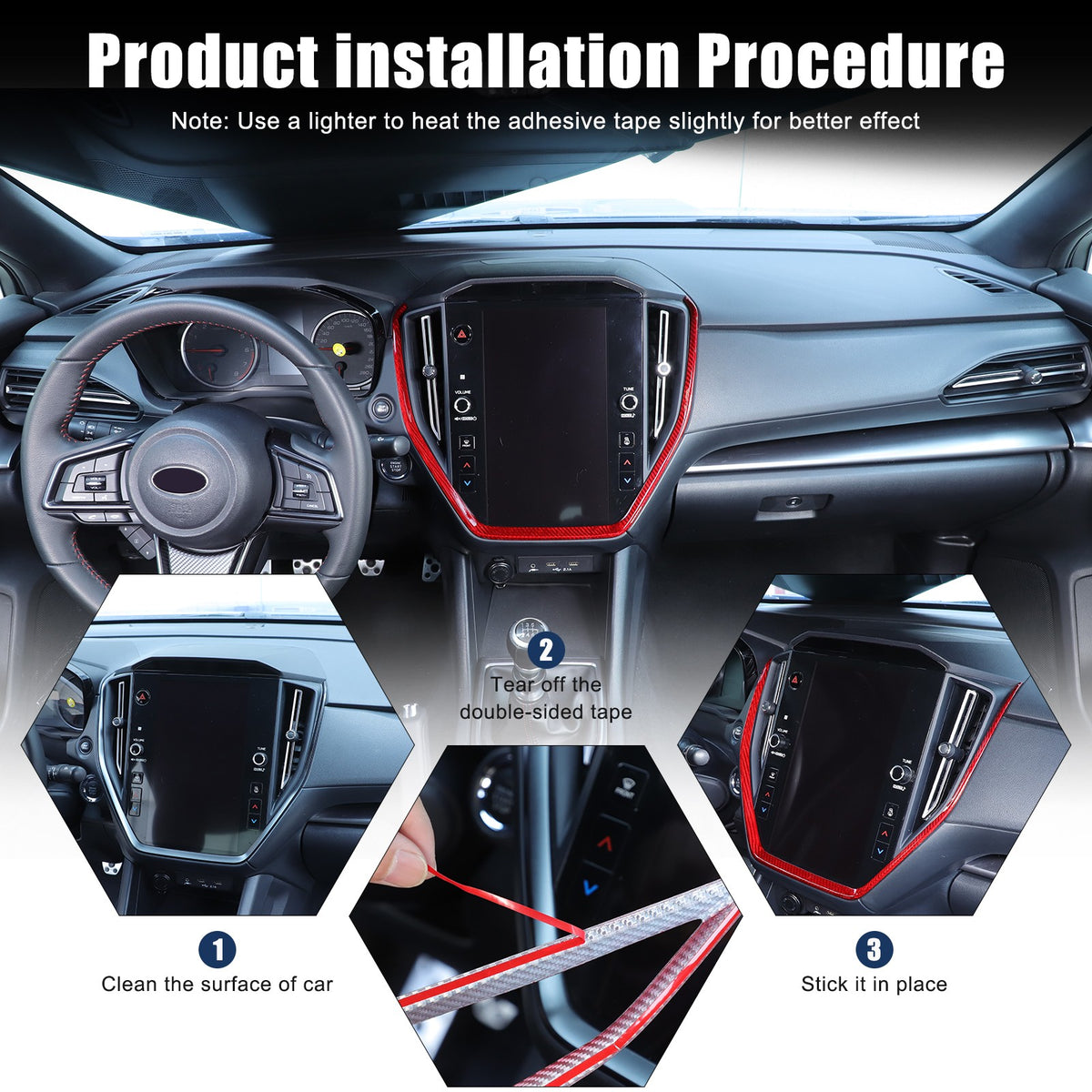 Red Real Carbon Fiber Navigation Screen Frame Trim For Subaru WRX VB MT 2022+ 5