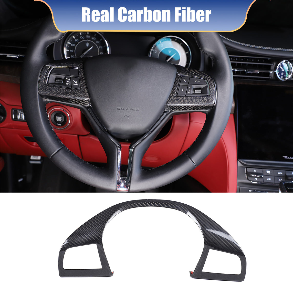 For Maserati Ghibli 2014-23 Real Carbon Fiber Interior Cover Steering Wheel Trim 1
