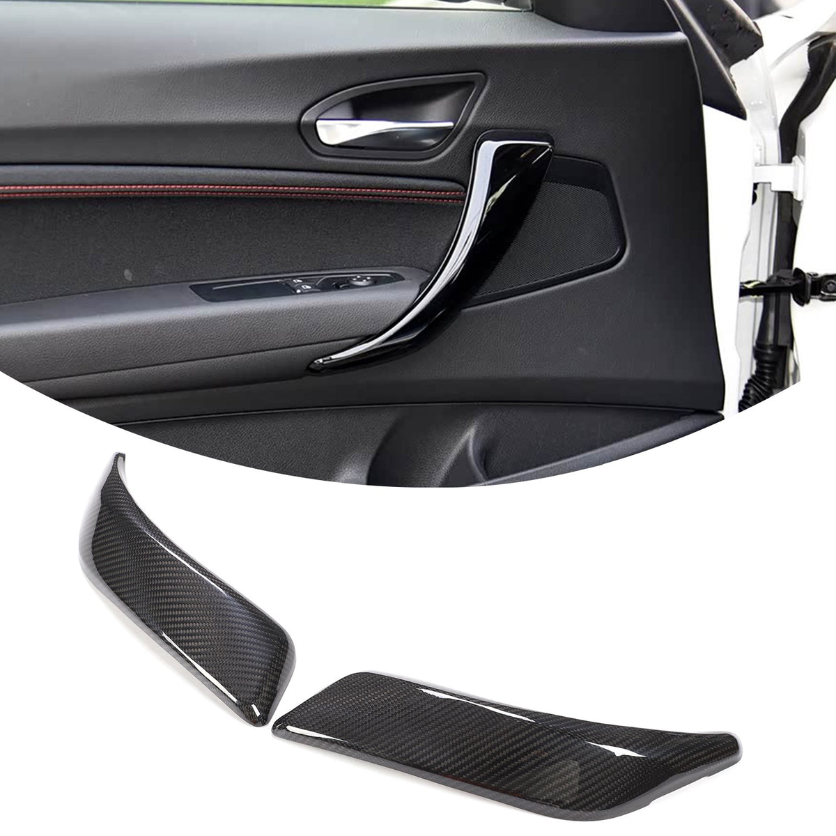 Real Carbon Fiber Inner Door Handle Trim For BMW 1 2 Series E81 E82 F22 14-19 US 1