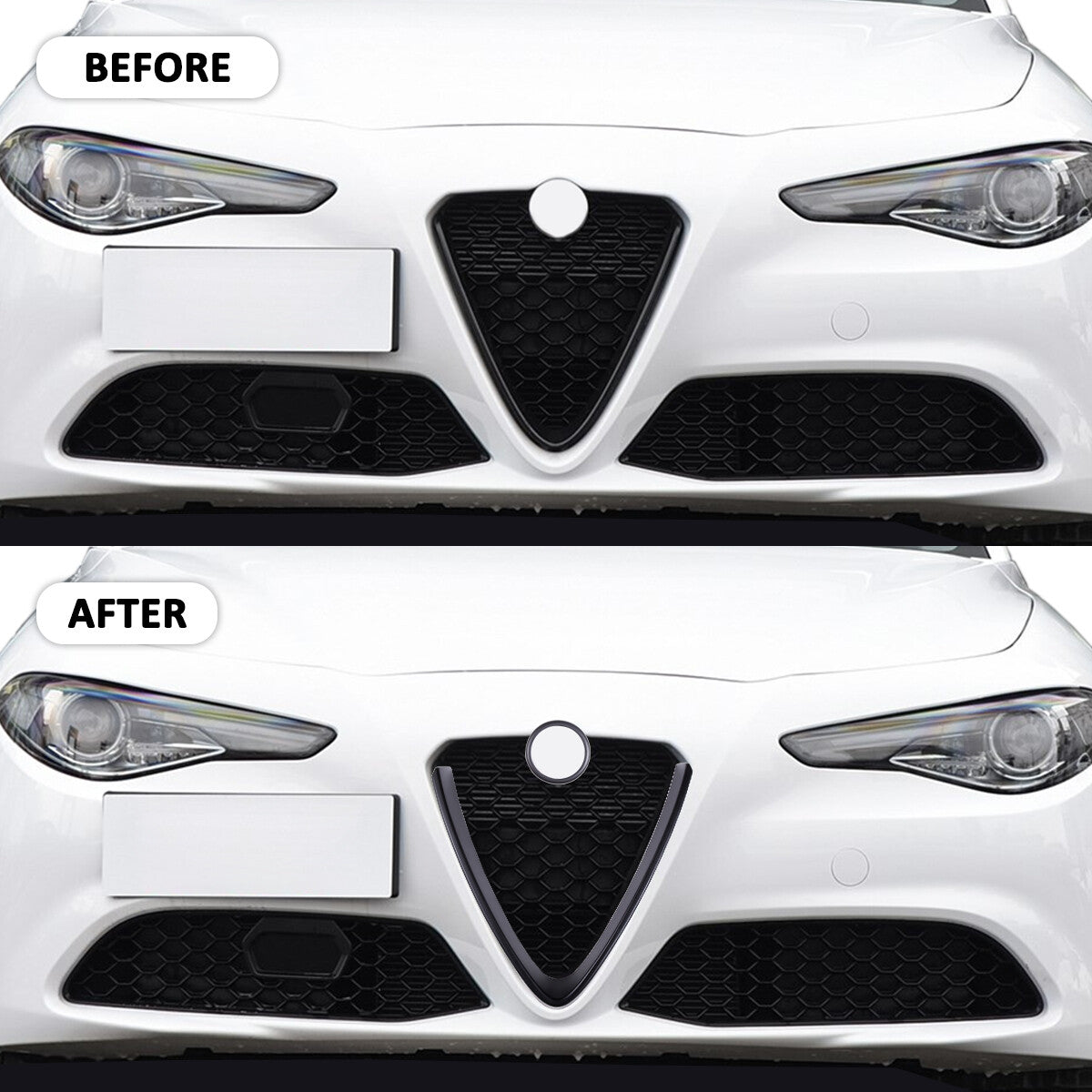 Matte Black Fiber V- Frame Shape Grille Mesh Cover For Alfa Romeo Stelvio 17-20 2